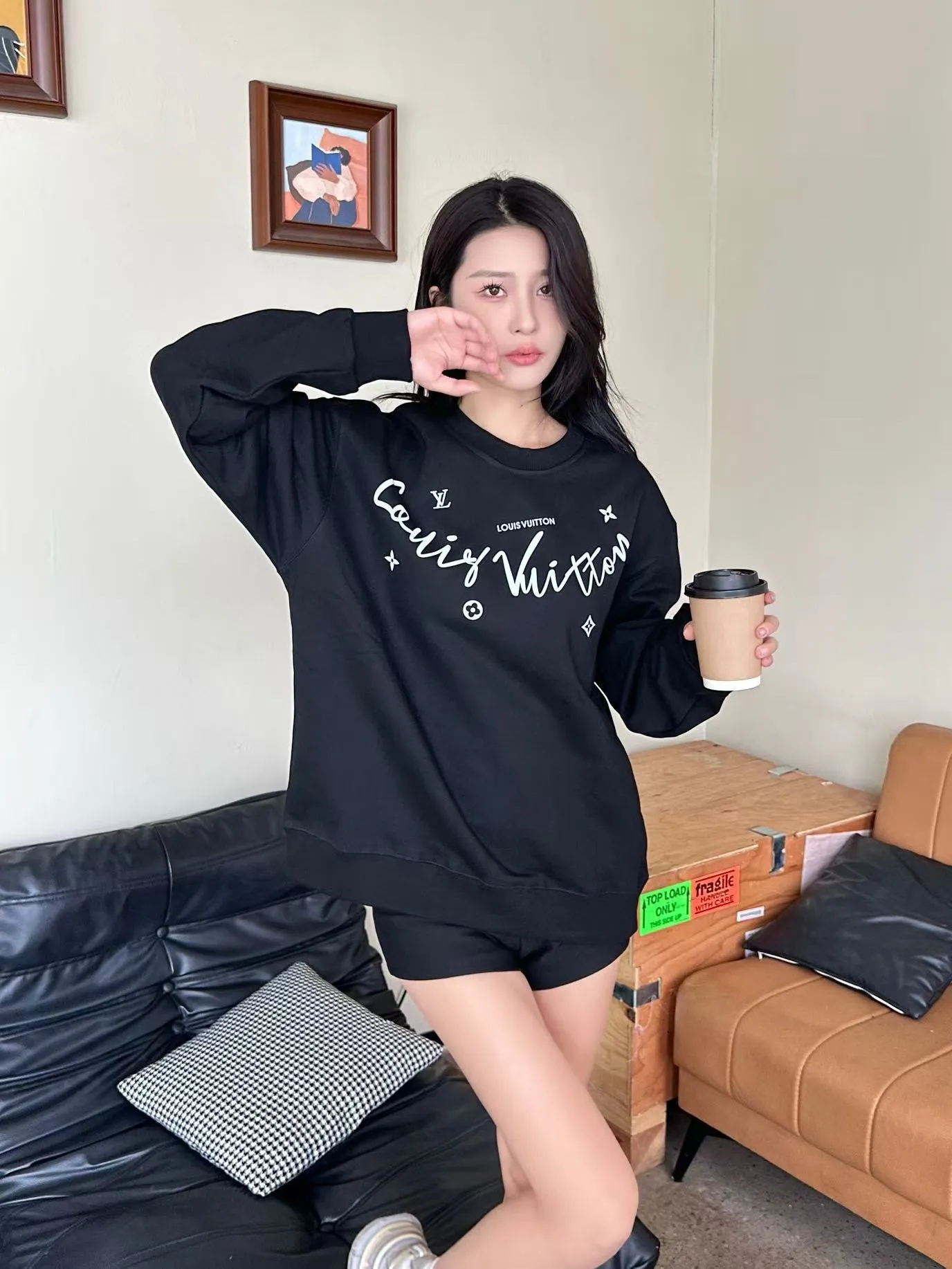 Louis Vuitton/Louis Vuitton 25Fw neckline signature crew neck sweatshirt